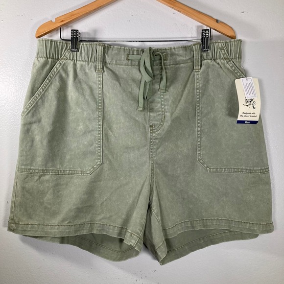 Terra & Sky Pants - Terra & Sky Womens Plus 1X Sage Wash Pull On Utility Shorts NWT